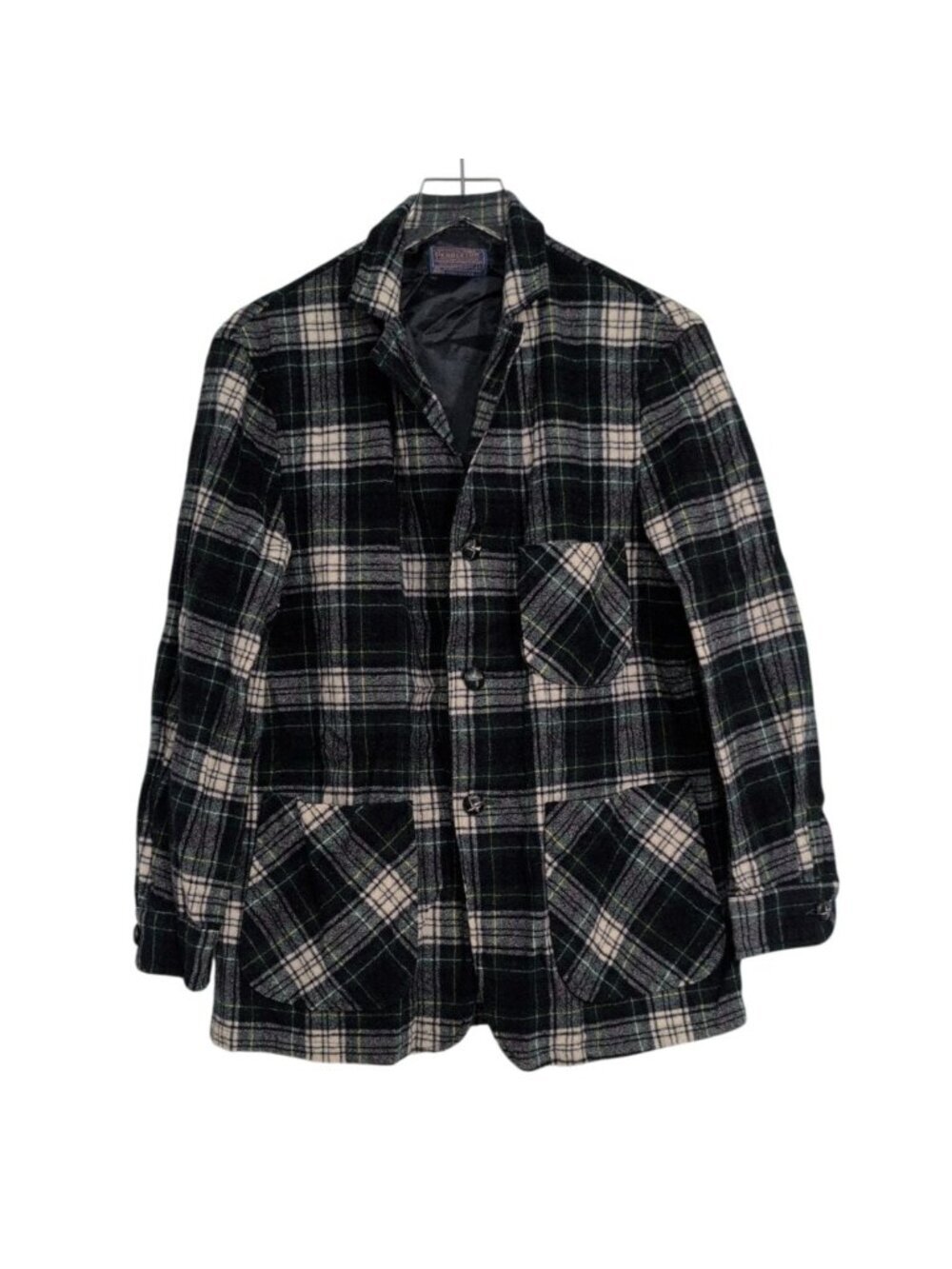 Vintage Pendleton Virgin Wool Plaid Blazer Mens Size Large Green 3 Button Jacket